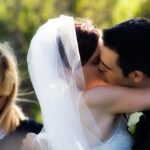 wedding couple kissing